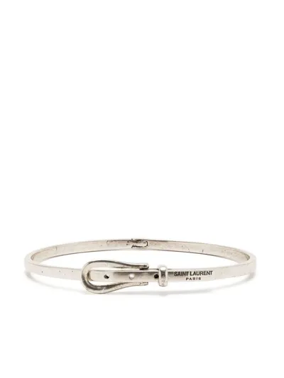 Saint Laurent Thin Belt Logo-engraved Bracelet In Silver