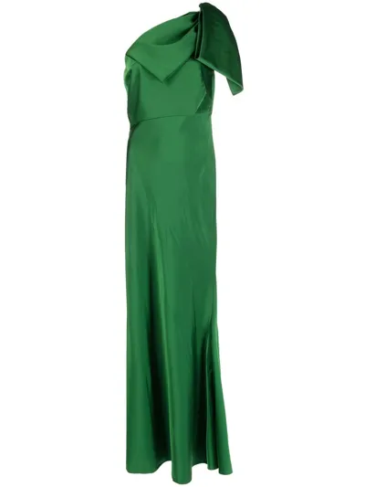 Sachin & Babi Aubrey One-shoulder Satin Charmeuse Gown In Emerald