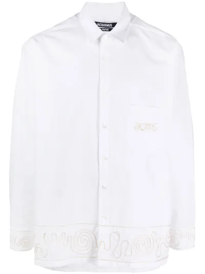 Jacquemus Embroidered Design Long-sleeve Shirt In White