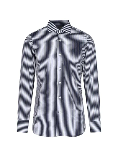 Finamore 1925 Classic Striped Shirt In Blue