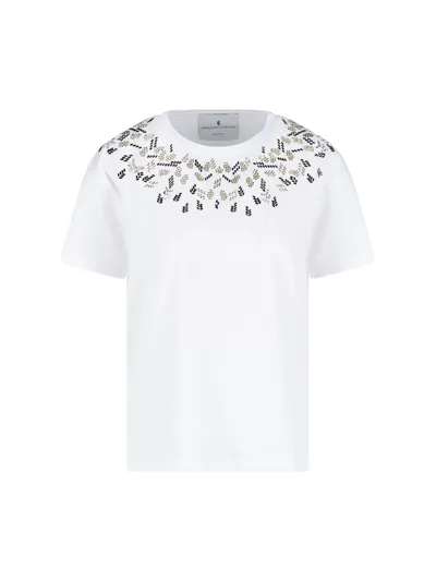 Ermanno Scervino Short-sleeved Round-neck Cotton T-shirt Embellished With Applied Crystals In White