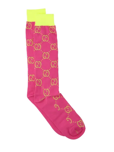 Gucci Patterned Logo Socks With Contrasting Toe And Heel In Pink