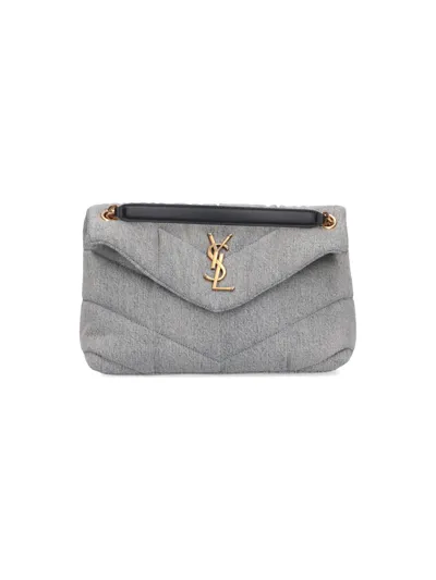 Saint Laurent Monogram Shoulder Bag In Grigio