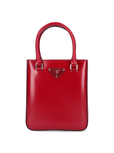 Prada Small Logo Top Handle Bag In Rosso