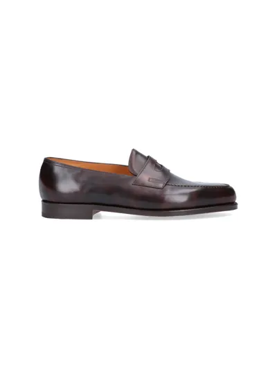 John Lobb Fencote Dark Brown Museum Calf Penny Loafer In Marrone