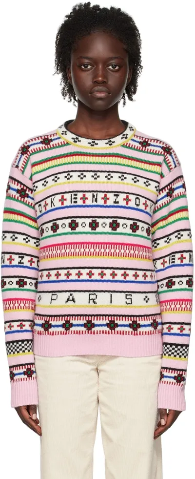 Kenzo Intarsia Striped Wool And Cotton Sweater In Multicolor