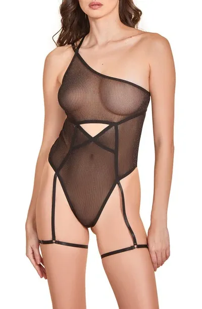 Hauty Asymmetric Striped Teddy With Garters In Black