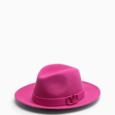 Valentino Garavani V Logo Signature Fedora Hat In Pink