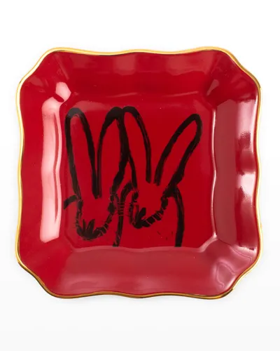 Hunt Slonem Red Bunny Portrait Plate W/ Golden Rim