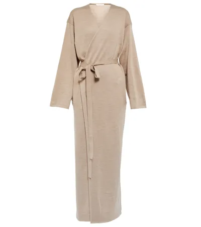 The Row Aras Wrap Maxi Dress In Beige Melange & Dark Gold