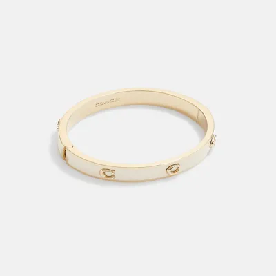 Coach Pegged Signature Hinged Bangle In Gold/chalk