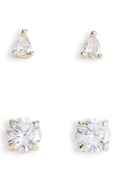 Melinda Maria I Got A Raise Set Of 2 Stud Earrings In Gold/white Diamondettes