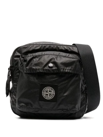 Stone Island Compass-patch Messenger Bag In Black