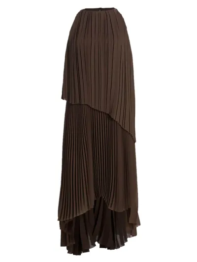 Fabiana Filippi Asymmetric Pleated Sleeveless Midi Dress In Mahogany