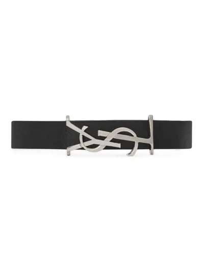 Saint Laurent Opyum Monogram Leather Bracelet In Nero