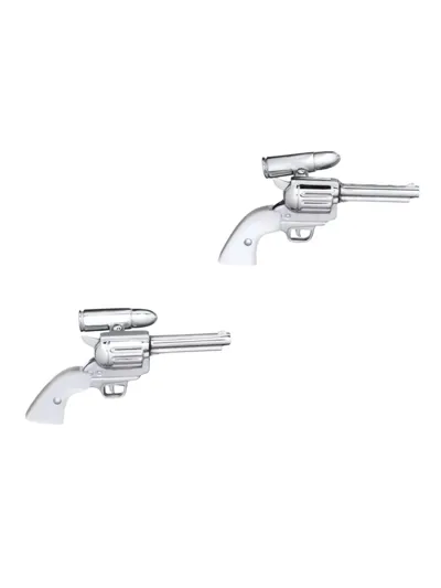 Jan Leslie Men's Colt Gun Sterling Silver Mother-of-pearl Cufflinks In Silver White