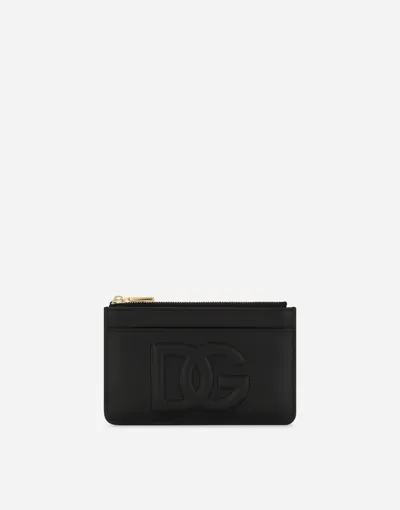 Dolce & Gabbana Medium Calfskin Card Holder With Dg Logo In Black