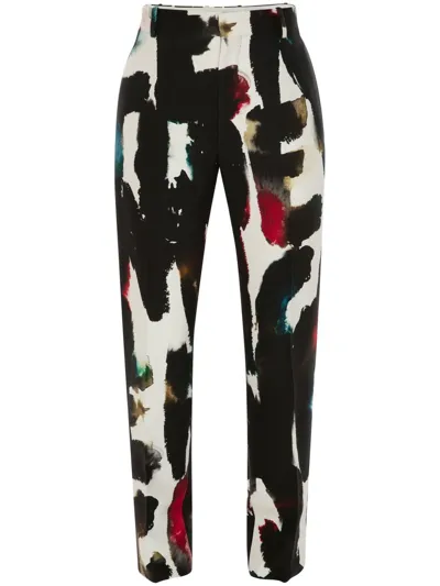 Alexander Mcqueen Watercolour Graffiti Cigarette Trousers In Multicolour