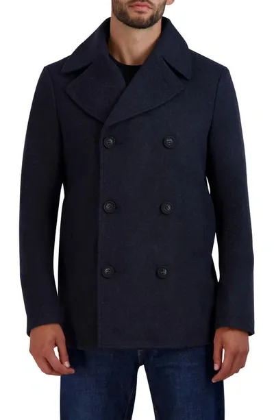 Cole Haan Stretch Regular Fit Double Breasted Peacoat In Navy