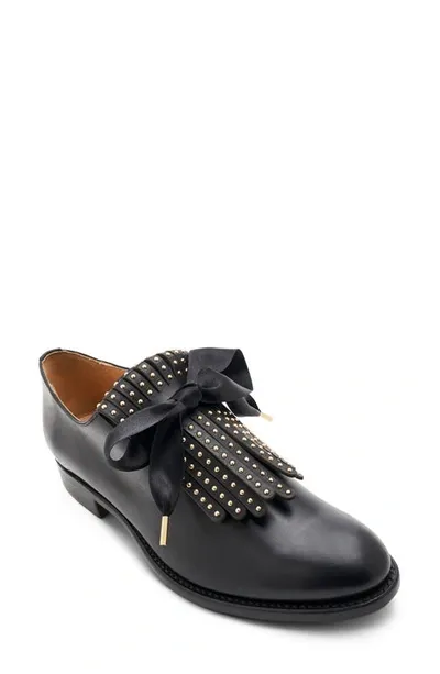 The Office Of Angela Scott Ms. Jane Stud Kiltie Leather Loafers In Black