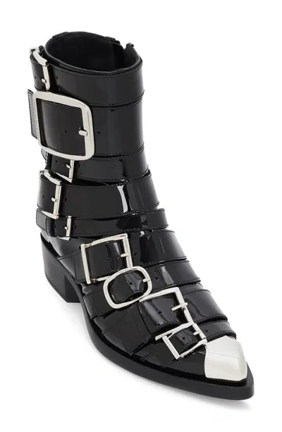 Alexander Mcqueen Punk Patent Multi Buckle Ankle Booties In Black