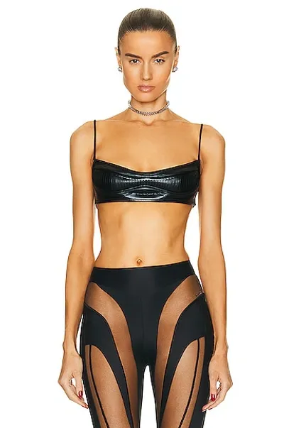 Mugler Embossed Shiny Jersey Bralette In Black