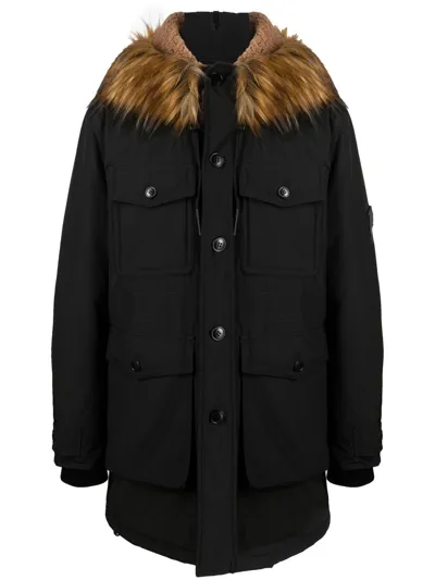 Diesel Hooded Parka Coat In Black