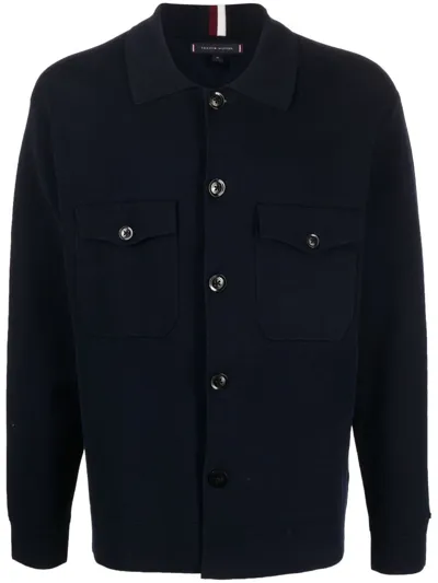 Tommy Hilfiger Chest-pocket Knit Shirt In Blue