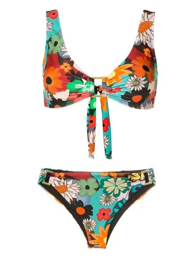 Amir Slama Floral-print Tie-fastened Bikini In Multicolour