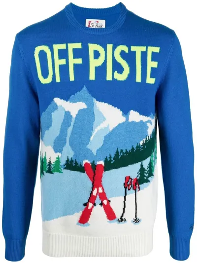 Mc2 Saint Barth Off Piste Jumper With Vintage Postcard Print In Multicolor