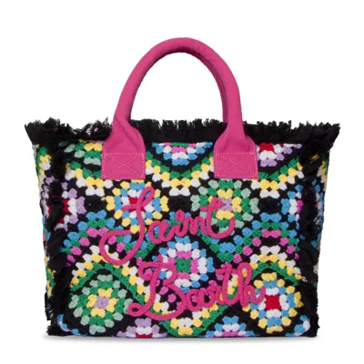 Mc2 Saint Barth Crochet Shoulder Bag With Multicolor Pattern In Black