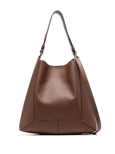 Orciani Pebbled Leather Tote Bag In Brown