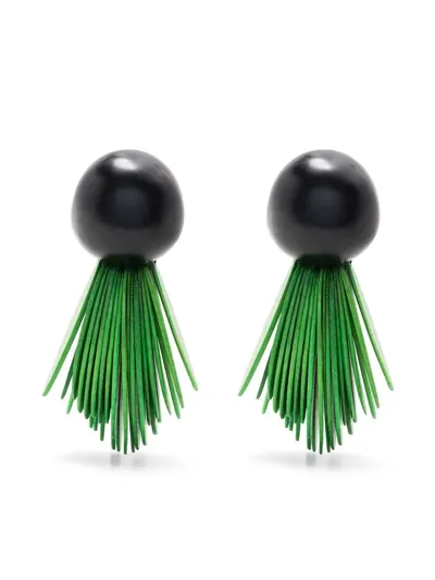 Monies Fringed-trim Wood Earrings