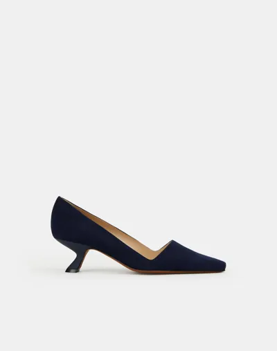 Lafayette 148 Suede Heeled Pump-navy In Blue