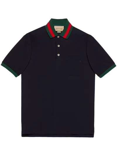 Gucci Polo Con Colletto Web In Black