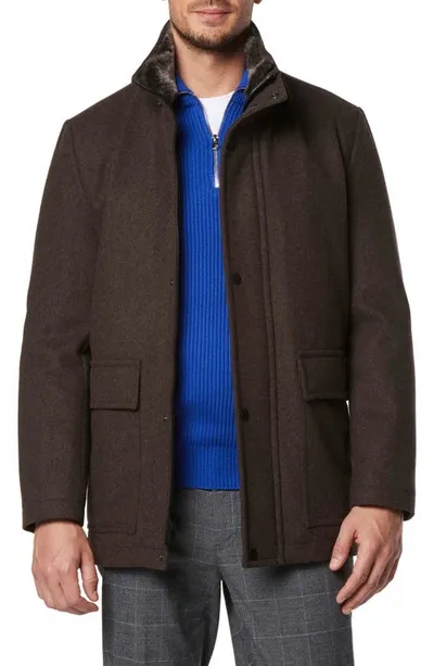 Andrew Marc Wool Blend Faux Fur Collared Jacket In Hickory