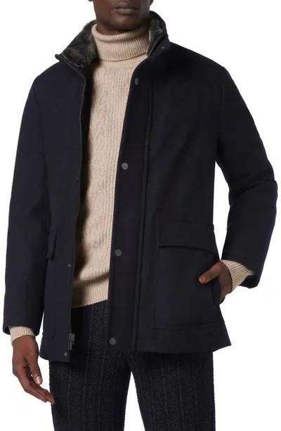 Andrew Marc Wool Blend Faux Fur Collared Jacket In Blue Heather