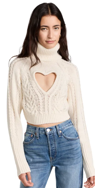 For Love & Lemons Vera Cropped Cut Out Sweater In Cream