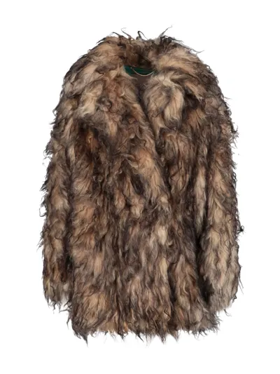 Becagli Fur Effect Coat In Marrone