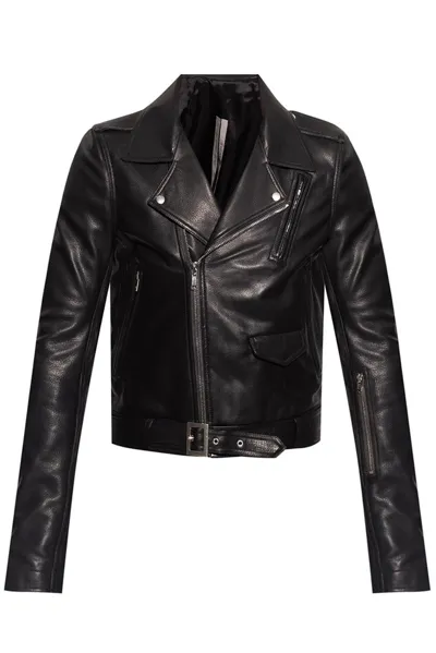 Rick Owens Zipped Leather Biker Jacket In Black