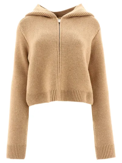 Khaite Winston Cashmere Crop Zip-up Hoodie In Brown