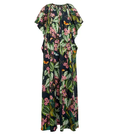 Oscar De La Renta Printed Cotton-blend Maxi Dress In Navy Multi