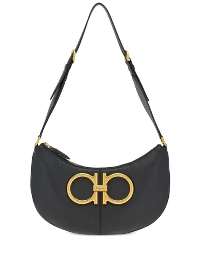 Ferragamo Gancini-plaque Shoulder Bag In Black