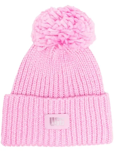 Ugg Ribbed-knit Pompom Beanie In Pink