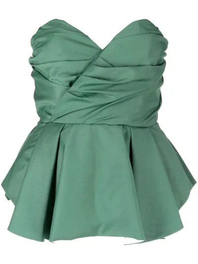 Anouki Strapless Cotton Peplum Blouse In Green