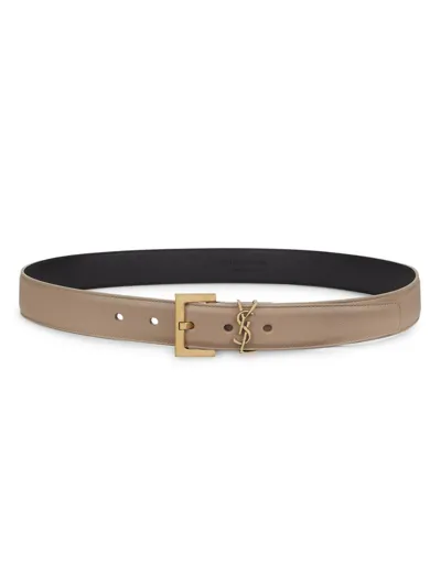 Saint Laurent 3cm Cassandre Leather Belt In Beige