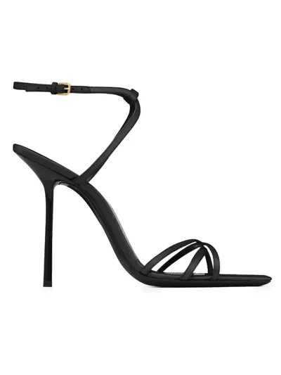 Saint Laurent Nuit Silk Ankle-strap Sandals In Nero