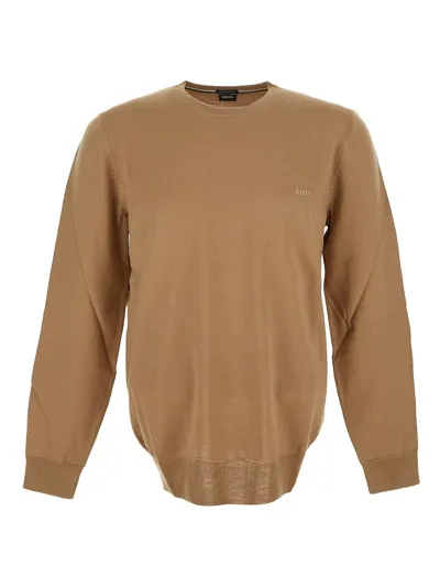 Hugo Boss Crew Neck Pullover Sweater In Beige