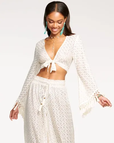 Ramy Brook Elvira Coverup Crop Top In White Zigzag