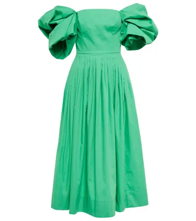 Oscar De La Renta Off-shoulder Pleated Cotton Gown In Aloe